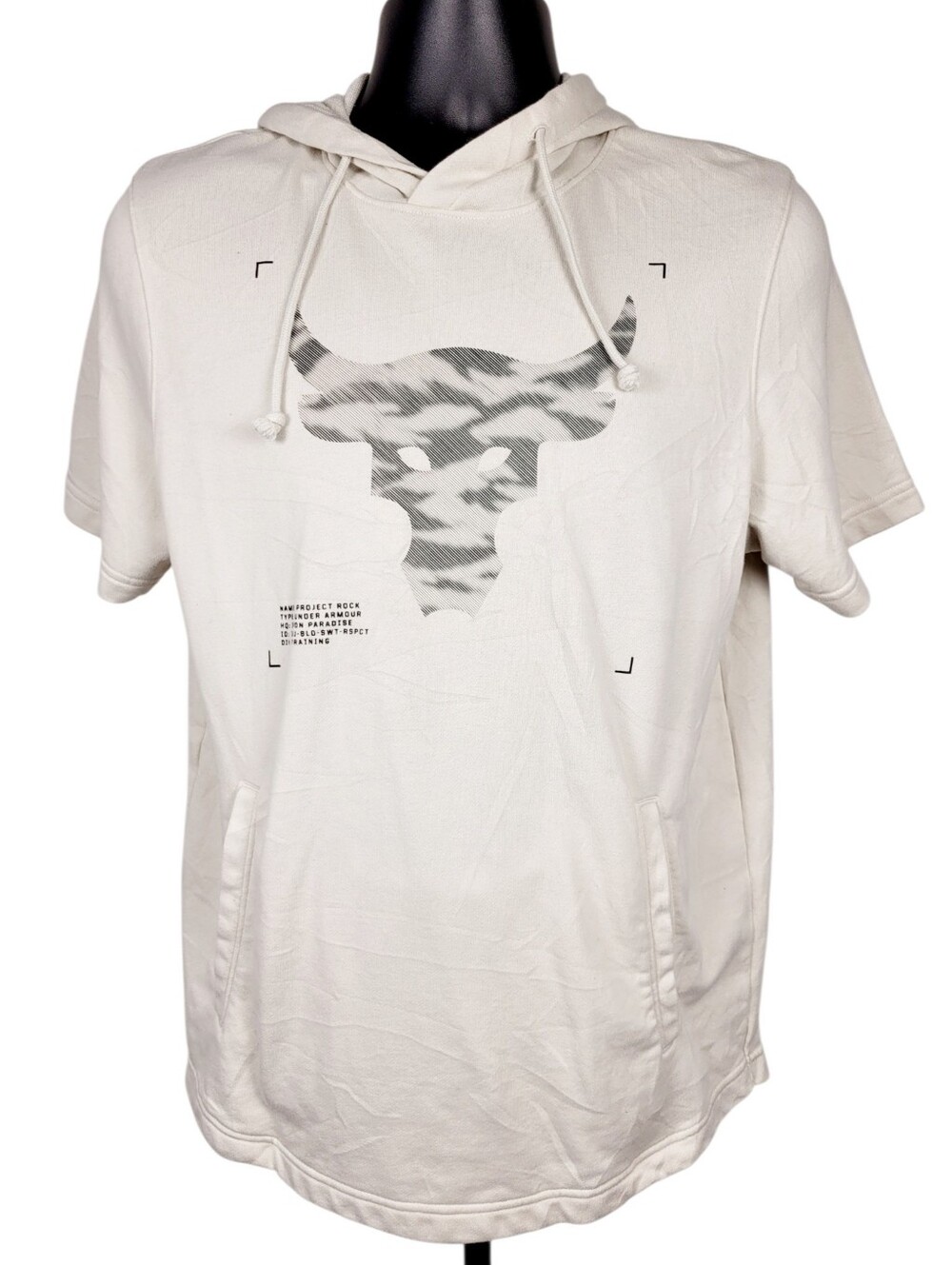 2/$20 Under Armour White Graphic Short Sleeve Hoodie Top Size: M